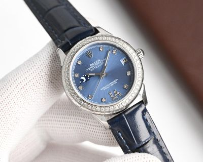 Omega Replica 38 Wessel Diamond 904L Stainless Steel Case White/Blue Dial Lady Watch